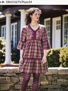 April Cornell Plumberry Plaid Short Dress